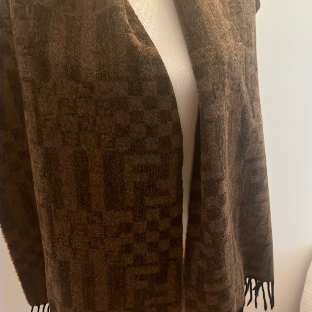 FENDI Wool Scarf Brown Black with F F lettering 60”x14” - Picture 4 of 12